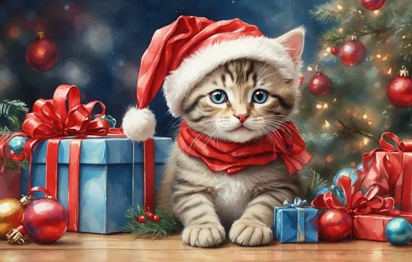 Cat, look, balls, branches, pose, kitty, figure, cat