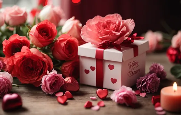 Love, flowers, gift, romance, heart, roses, love, happy
