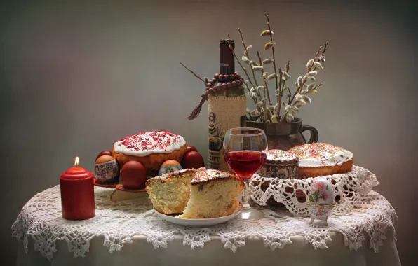 Wine, candle, Easter, cake, Verba, eggs