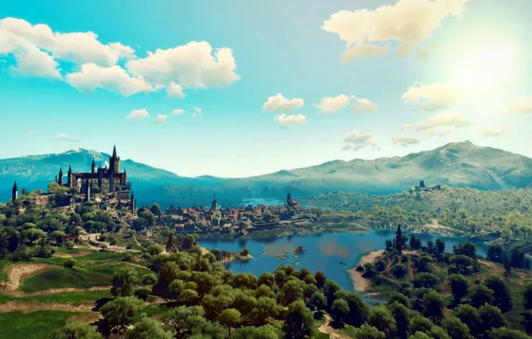 Picture Mountains, Castle, Landscape, Art, The Witcher, The Witcher 3, Toussaint