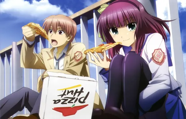 Picture box, form, pizza, angel beats, Yuzuru Otonashi, Yuri Nakamura