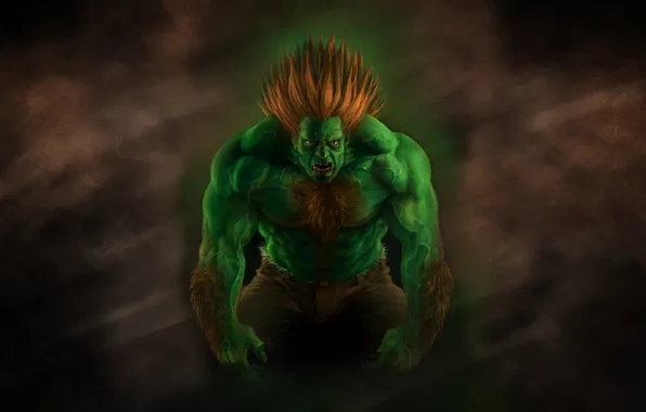 Picture green, monster, street fighter, street fighter, blanka, Blanca, dark background