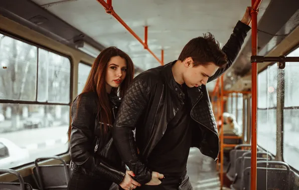 Picture girl, tram, guy