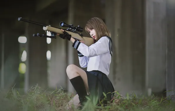 Picture girl, sniper rifle, East