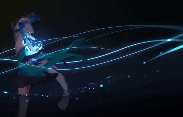 Picture qing xing deng, girl, art, magic, night, Onmyouji