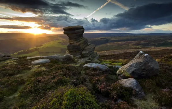 Landscape, sunset, stones