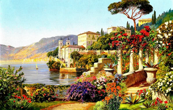 Picture summer, water, flowers, home, the bushes, Arnegger Alois