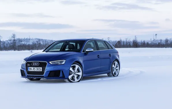 Photo, Audi, Blue, Snow, Car, Sportback, RS3, 2015