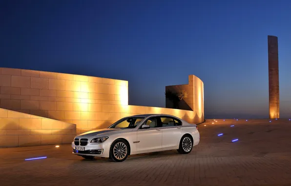 The sky, The evening, Auto, White, BMW, Sedan, 7 Series, 7 series