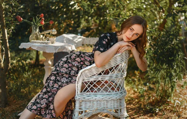 Look, girl, nature, pose, chair, hands, Dmitry Usmanov