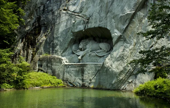 Picture pond, Park, rocks, Leo, Switzerland, sculpture, Lucerne