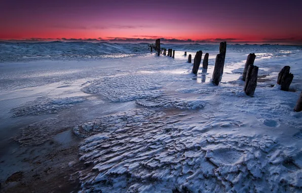 Sea, landscape, sunset, support