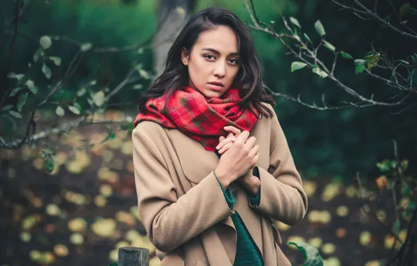 Autumn, look, girl, pose, hair, scarf, Konstantin Kokin