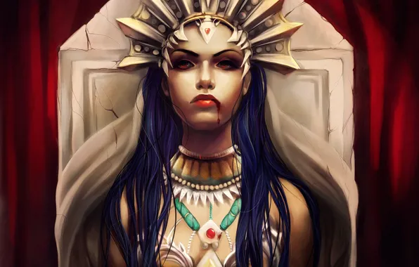 Picture look, girl, blood, crown, Akasha, Queen of the damned