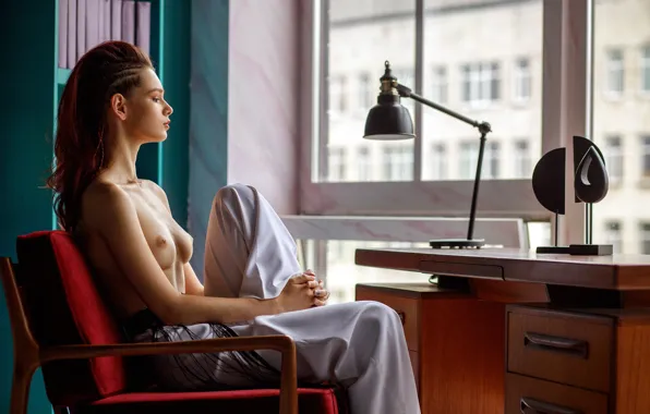 Chest, pose, table, model, body, Windows, lamp, makeup
