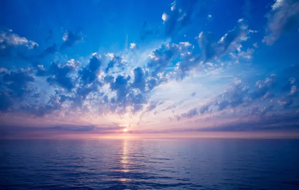 Sea, the sky, the sun, clouds, light, Wallpaper, color, horizon