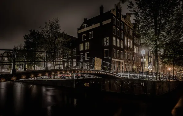 Picture night, bridge, lights, home, Amsterdam, channel, Netherlands