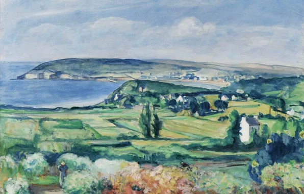 Sea, landscape, house, picture, valley, Henri Lebacq, Finistere, The Plain of Crozon