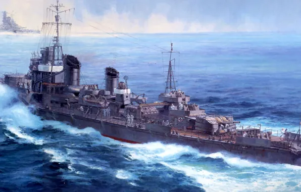 Ship, art, Navy, military, Japanese, destroyer, WW2, IJN