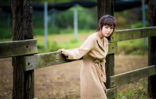 Picture pose, the fence, Asian, bokeh