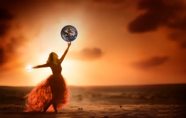 Picture girl, balls, flat land