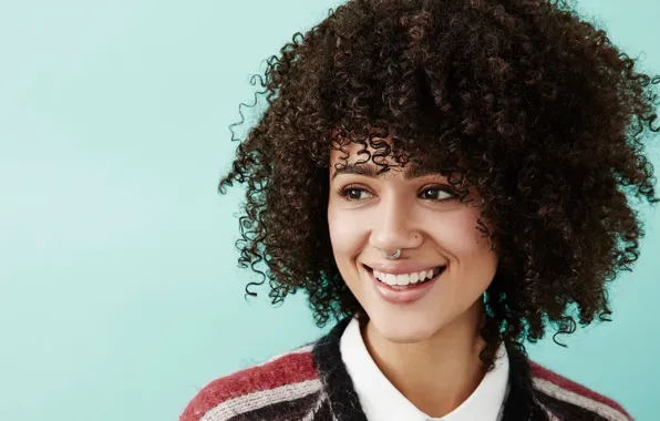 Picture smile, background, portrait, makeup, piercing, actress, brunette, hairstyle