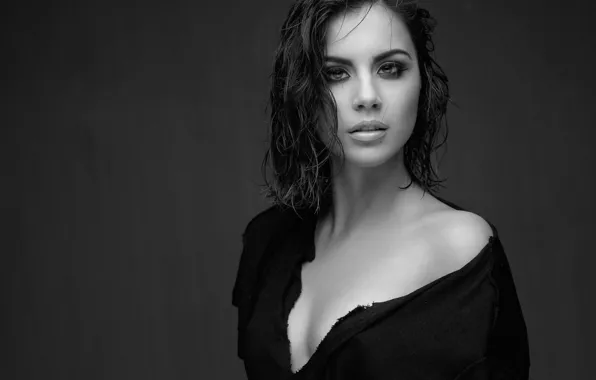 Photo, background, model, portrait, makeup, brunette, hairstyle, black and white