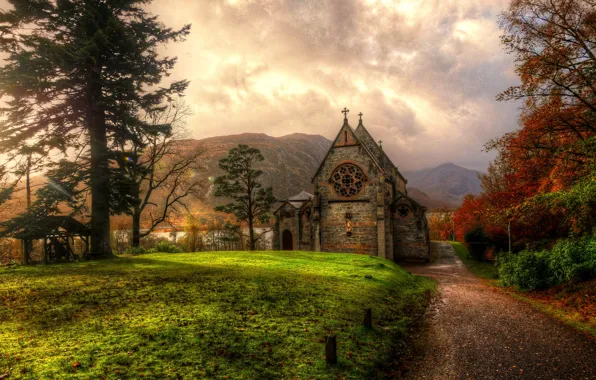 Picture mountains, HDR, Scotland, Church