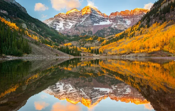 Autumn, forest, reflection, lake, Colorado, USA, rocky mountains, state