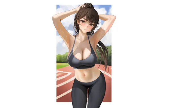 Girl, hot, sexy, hot girl, anime, exercise, track, babe