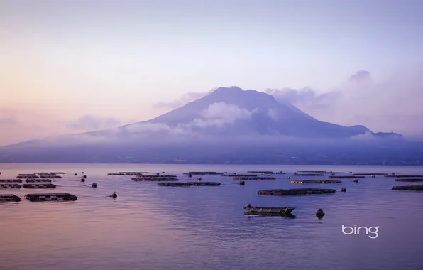 Sea, the sky, clouds, mountains, lake, boat