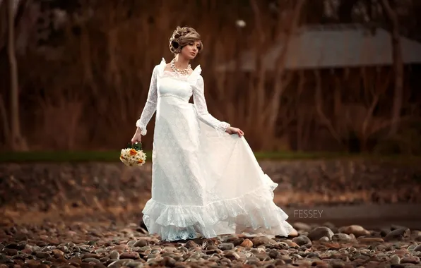 Bouquet, dress, the bride, wedding