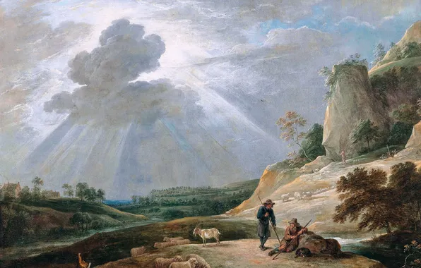 Clouds, Sheep, Picture, Landscape, David Teniers The Younger, Goats, Flemish painter, David Teniers the Younger
