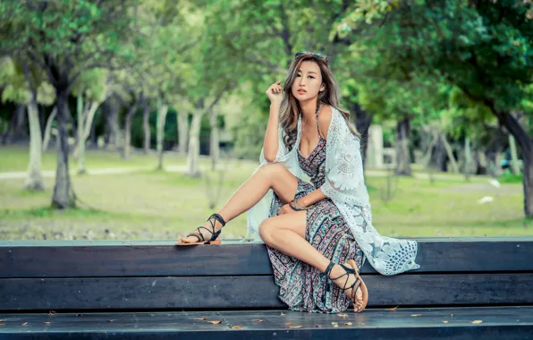 Picture girl, feet, dress, bench, Cape