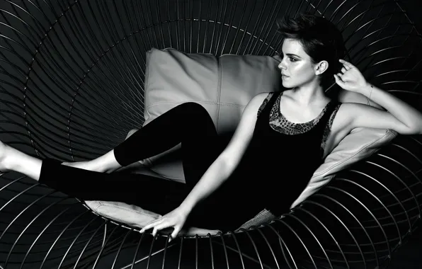 Actress, lies, profile, black and white, beauty, beautiful, Emma Watson, Emma Watson