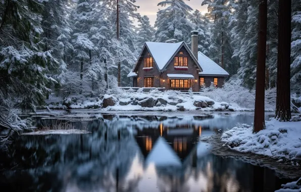 Picture winter, forest, snow, frost, house, house, hut, rustic