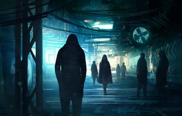 Picture night, fiction, people, art, cyberpunk, Concept Art, Cyberpunk, Environments