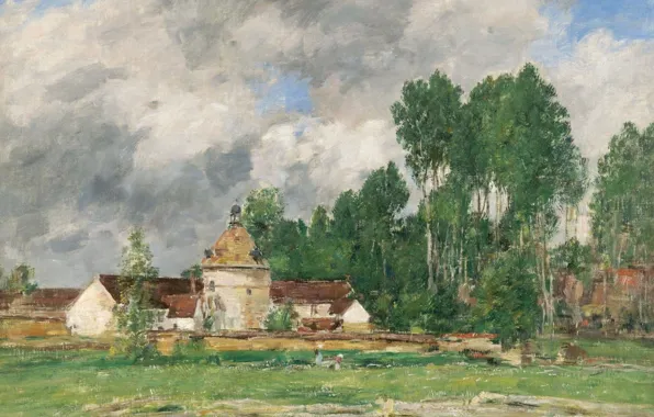 Clouds, trees, landscape, picture, Chartres, Eugene Boudin, Eugene Boudin