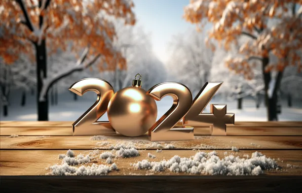 Winter, autumn, snow, trees, background, gold, New Year, figures
