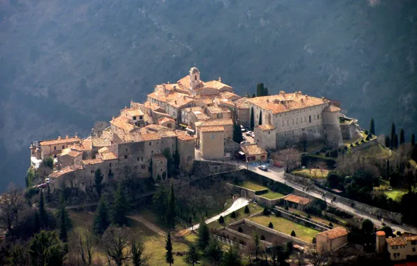 Landscape, mountains, France, home, Gourdon