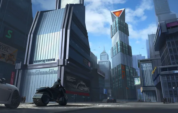 The city, Machine, Building, Motorcycle, City, Concept Art, Transport, Architecture
