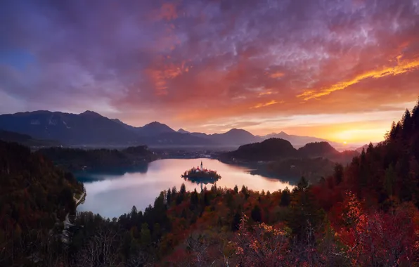 Picture autumn, landscape, mountains, nature, lake, the evening, forest, Slovenia