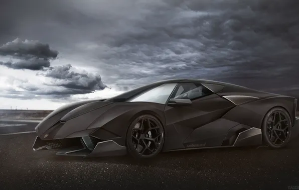 Concept, Auto, Black, Figure, Lamborghini, Machine, Clouds, Background