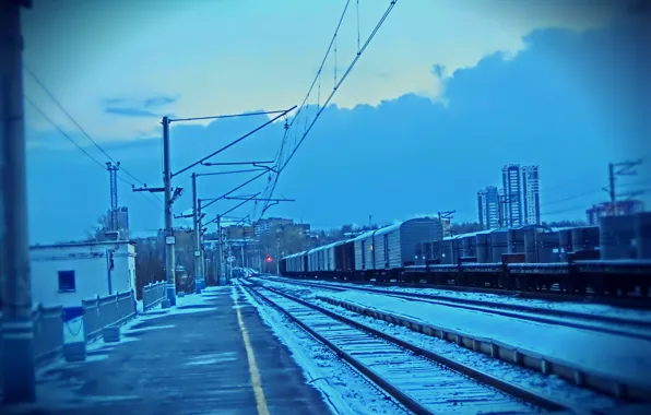 The sky, rails, train, line, trains, Ekaterinburg, district, outskirts
