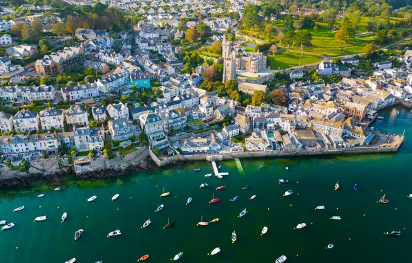 Picture trees, river, home, Sunny, the view from the top, harbour, England, boats