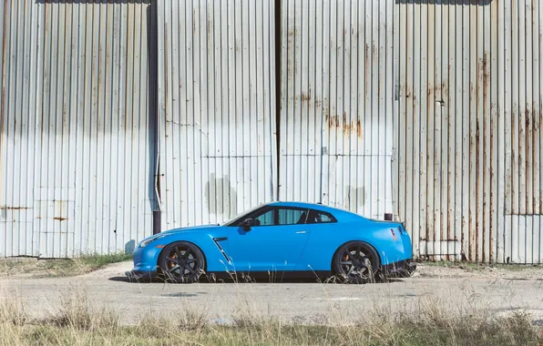 Picture black, wall, blue, nissan, profile, wheels, drives, black