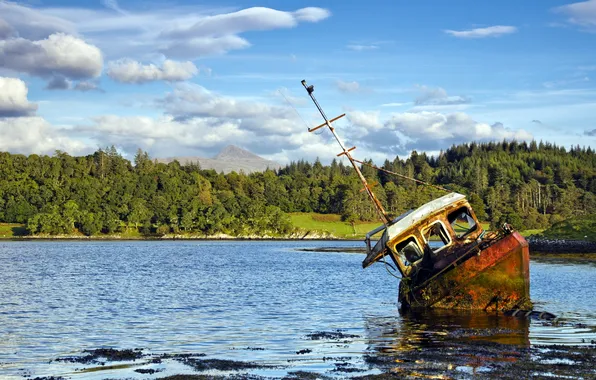 Landscape, lake, ship