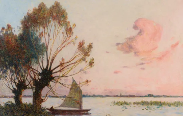 Picture landscape, boat, picture, sail, Ferdinand du Puigaudeau, Ferdinand du Plegado, Sailer at Marais de la …