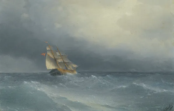 Ship, picture, sail, seascape, 1880, Ivan Aivazovsky, The Oncoming Storm