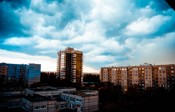 The sky, the city, sunlight, panels, Ulyanovsk